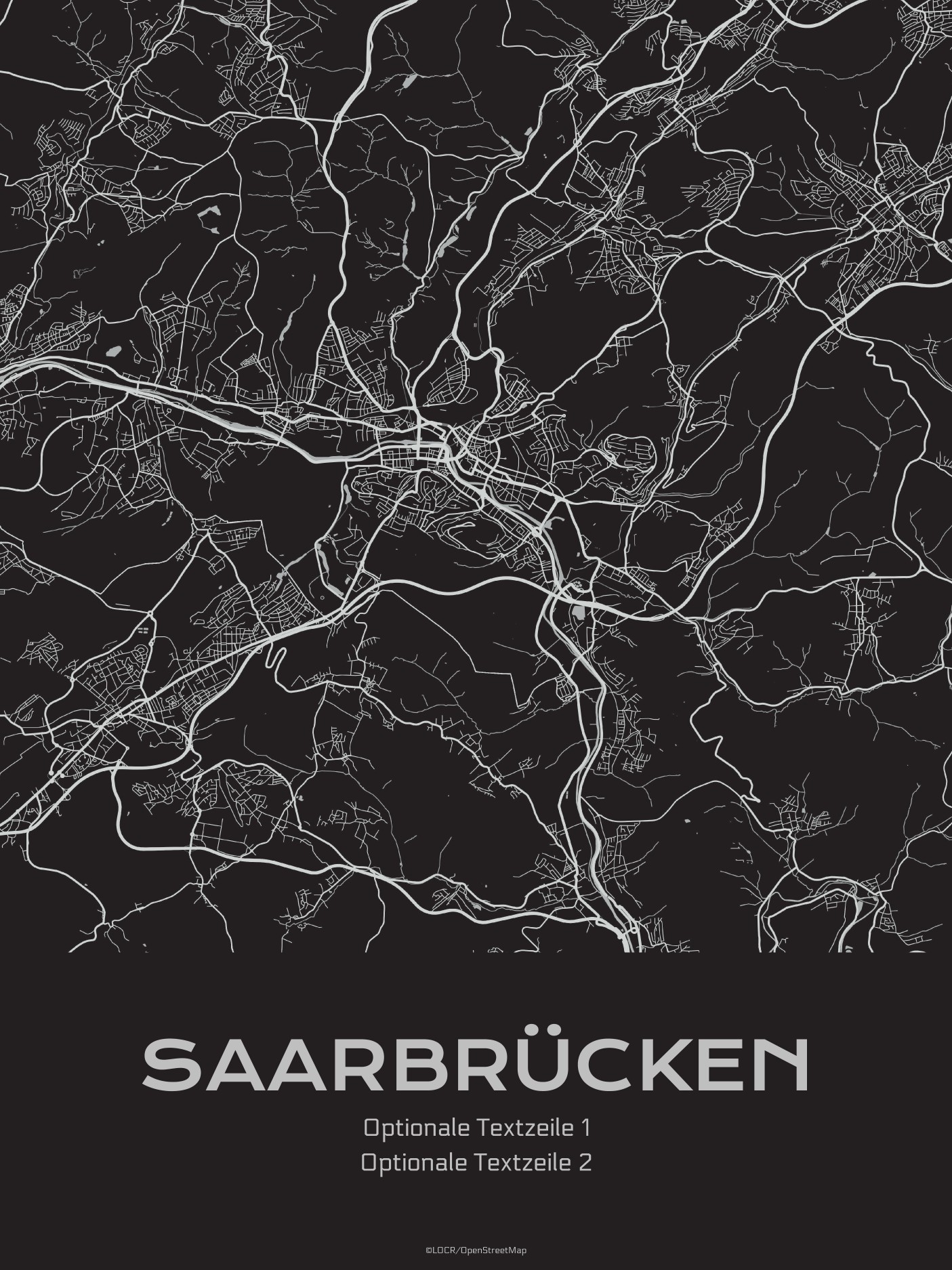 Poster Stadtkarte "Saarbrücken" individuell gestalten