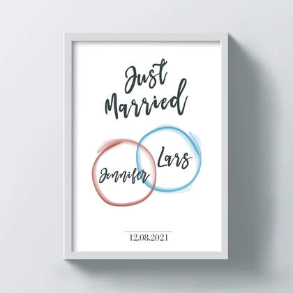 Poster  "just married", weiß, individuell gestalten
