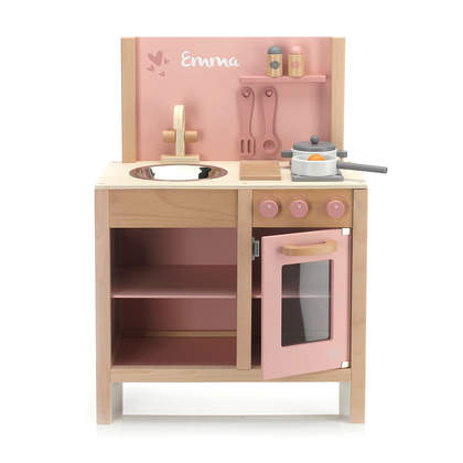 Holzküche Kinderküche rosa, personalisierbar