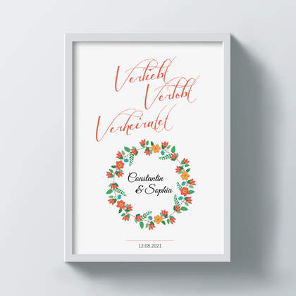 Poster "verliebt, verlobt, verheiratet", Hochzeitsdeko Namen