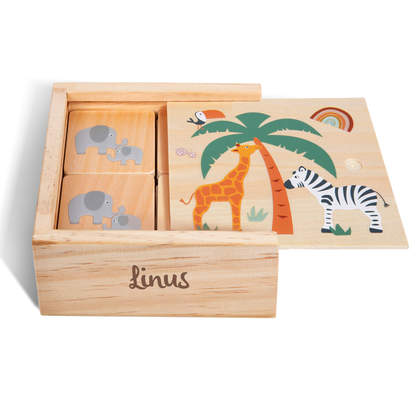 Memo-Spiel aus Holz mit personalisierbarer Box