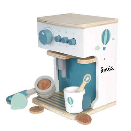 Holzspielzeug Kaffeemaschine, mint, personalisierbar