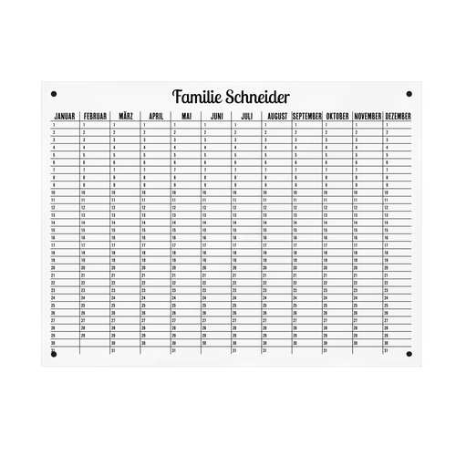 Wandkalender im Querformat "Jahreskaledner" aus Acrylglas