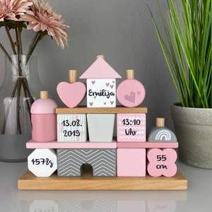 Holzsteckspiel "Haus", rosa, individuell gestalten