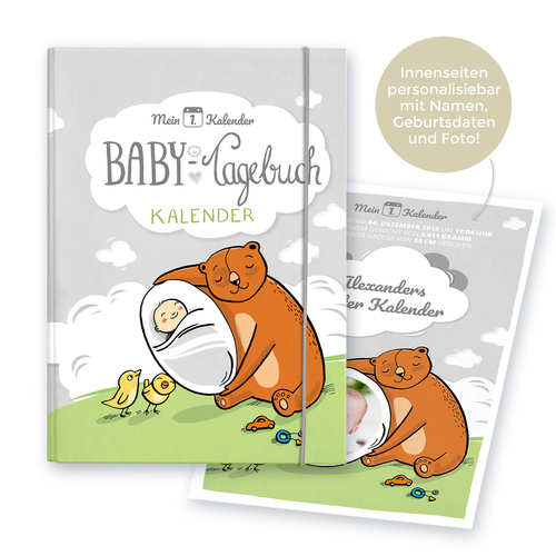 Mein erster Kalender - Babytagebuch 1. Lebensjahr grau, Personalisiert